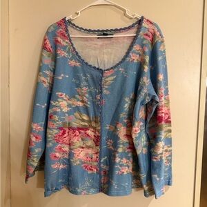 April Cornell Blue Floral Cardigan
